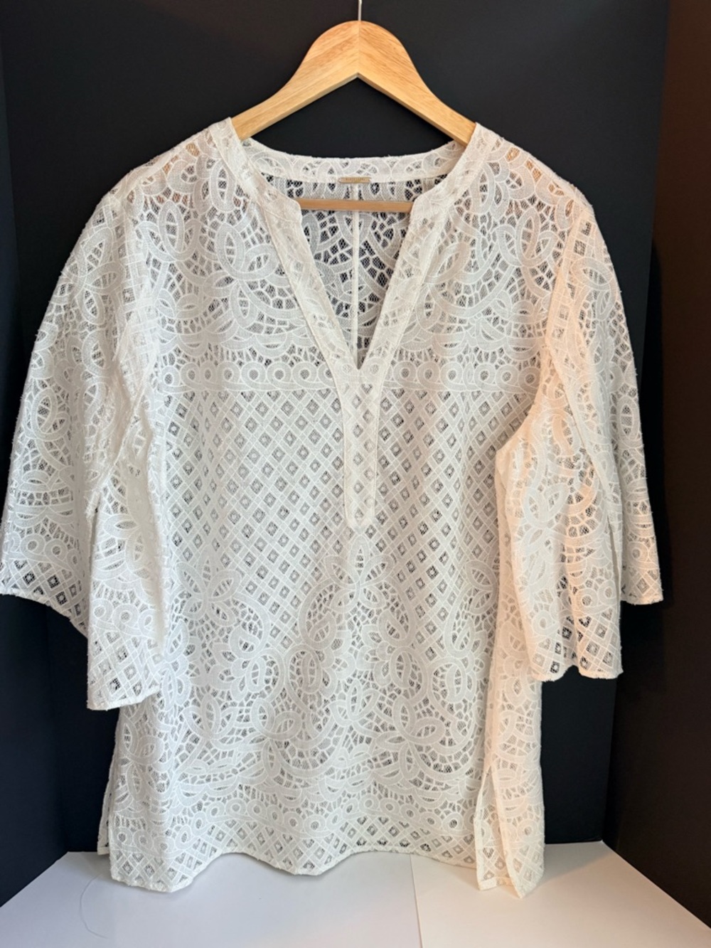Chico's Cream Lace Split-Neck Tunic